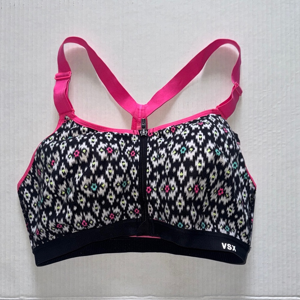 VSX Black and Pink Patterned Sports Bra